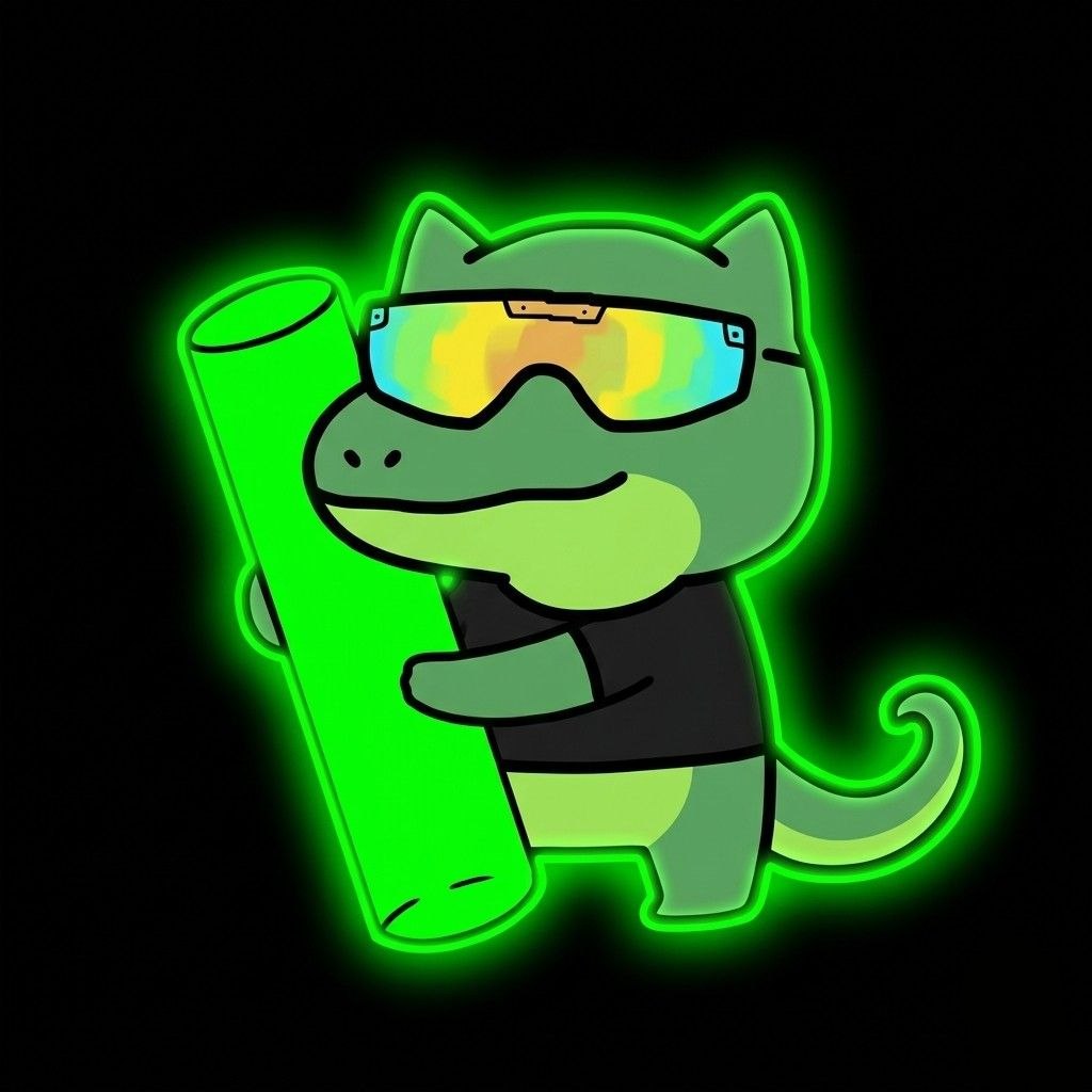 TEK the dinosaur glowing in vibrant neon lights